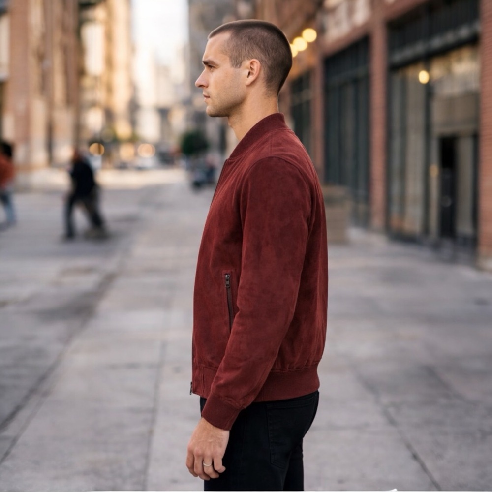 Men’s leather Bomber Jacket 100% Goatskin Leather Size $378 - Picture 3 of 7
